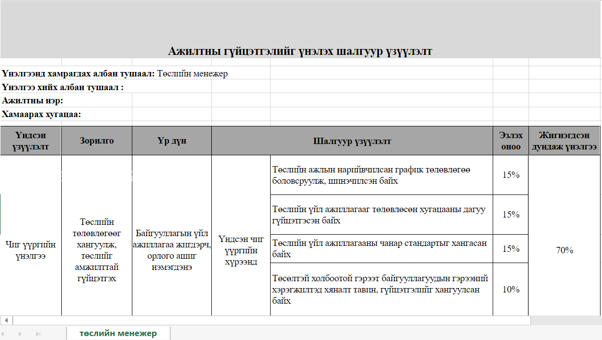 Төслийн менежер KPI